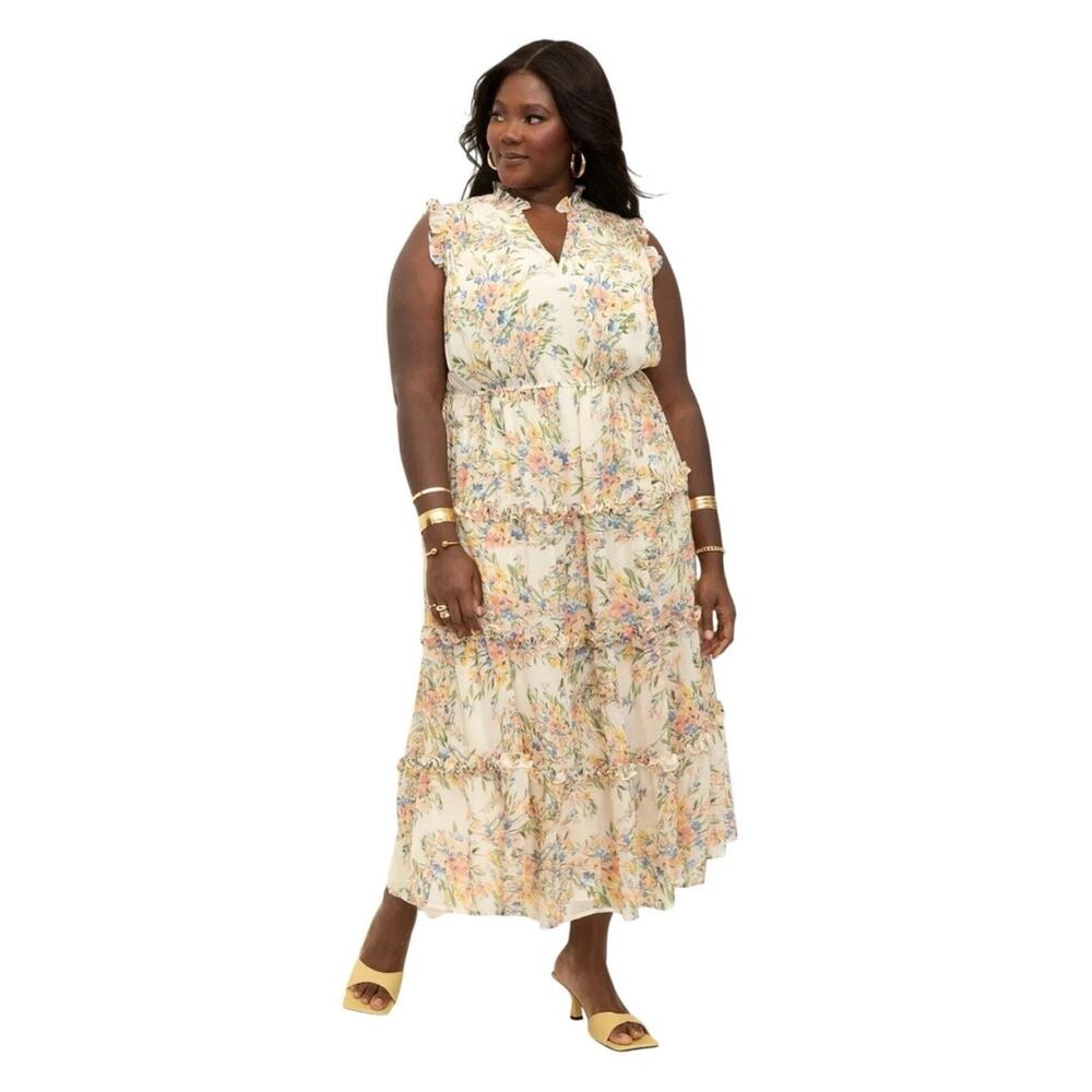 Eloquii Floral Tiered Sleeveless Maxi Dress 22 Garden Party Cottagecore Feminine